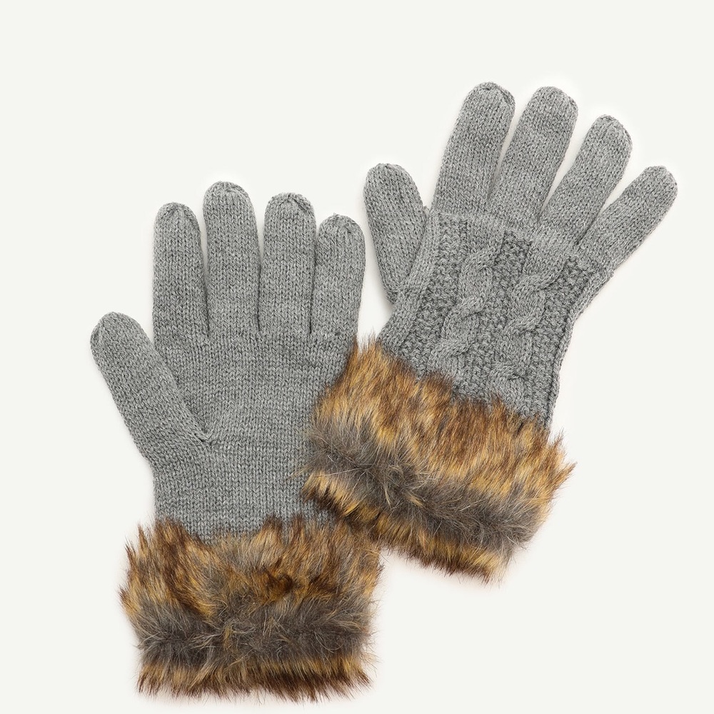 Gray faux fur gloves